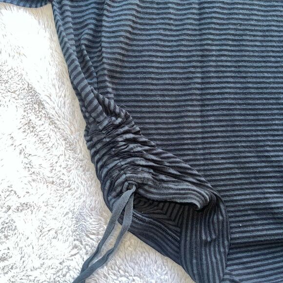 Bryn Walker Ruched Tie Side Striped Tunic Black Gray Cotton Rayon Lagenlook Boho - Picture 6 of 9